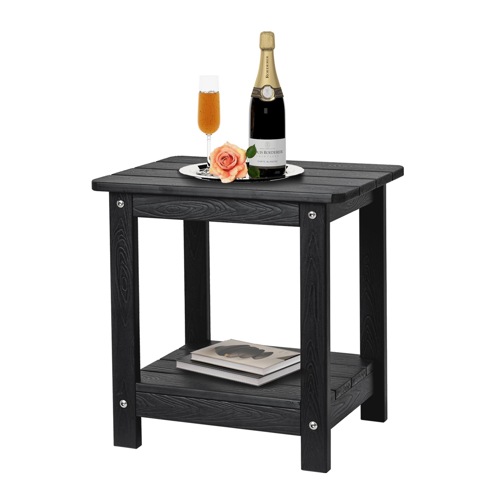 Double Adirondack Side Table Rectangular End Outdoor Side Table, Black