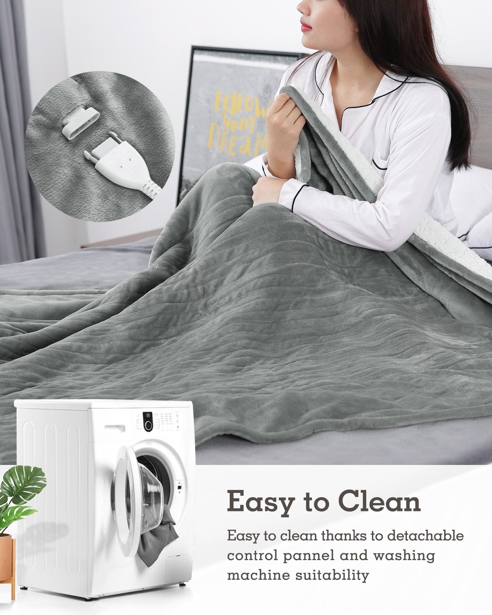 Electric Blanket Heated Throw Flannel & Sherpa Reversible Fast Heating Blanket 50