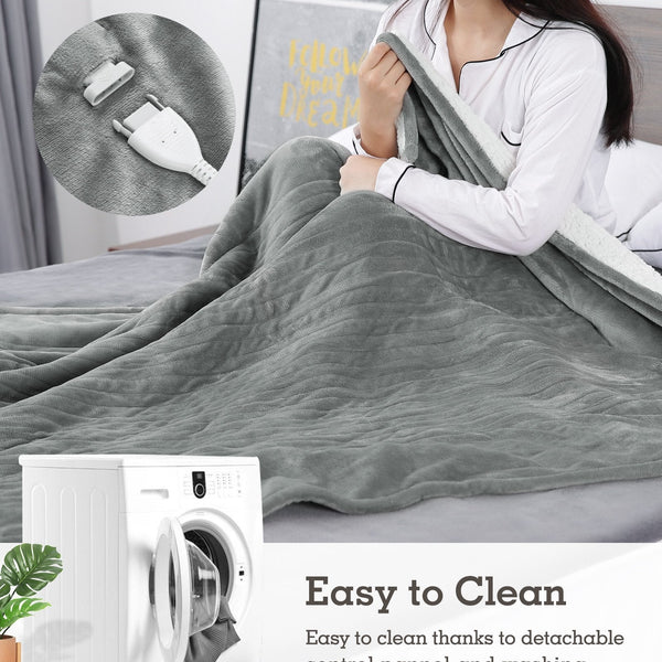 Electric Blanket Heated Throw Flannel & Sherpa Reversible Fast Heating Blanket 50