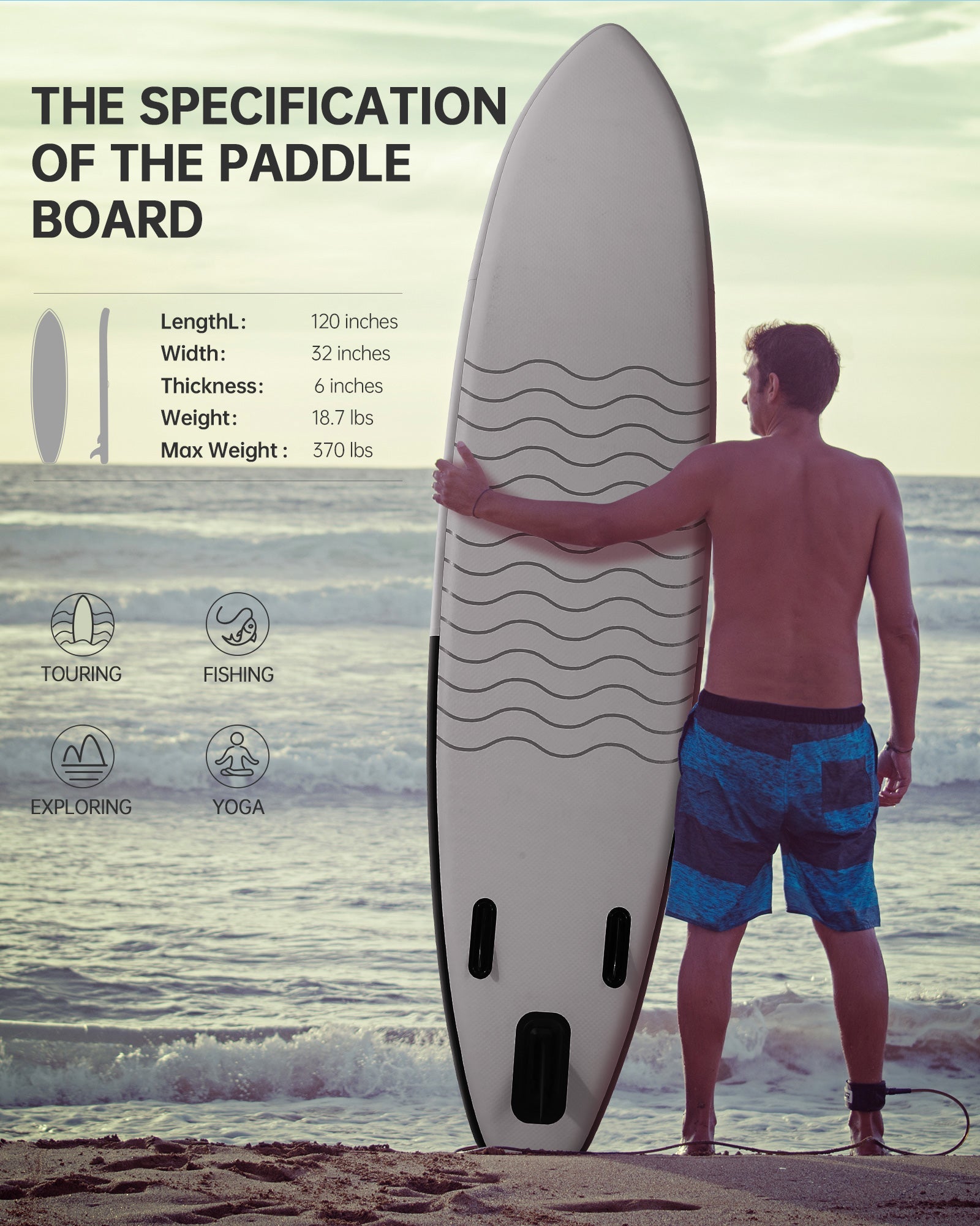 Inflatable Paddle Board Stand Up Paddle Board SUP with Premium Paddle Board Accessories  & Non-Slip Deck ISUP Backpack Paddle Leash Pump Paddle Board for Fishing Yoga for Adult & Youth & Kid