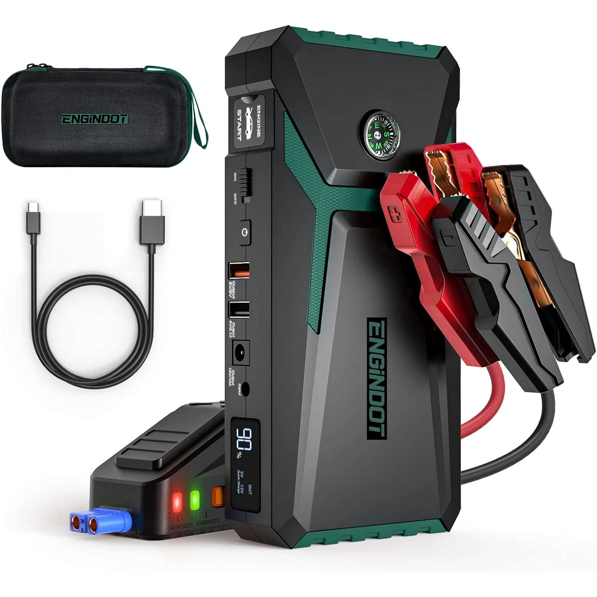 Jump Starter for Up to 7.0L Gas or 5.5L Diesel Engine, 800A Peak 18000mAh 12V Auto Battery Booster with LCD Screen, Portable Power Bank with USB Quick Charge, Green