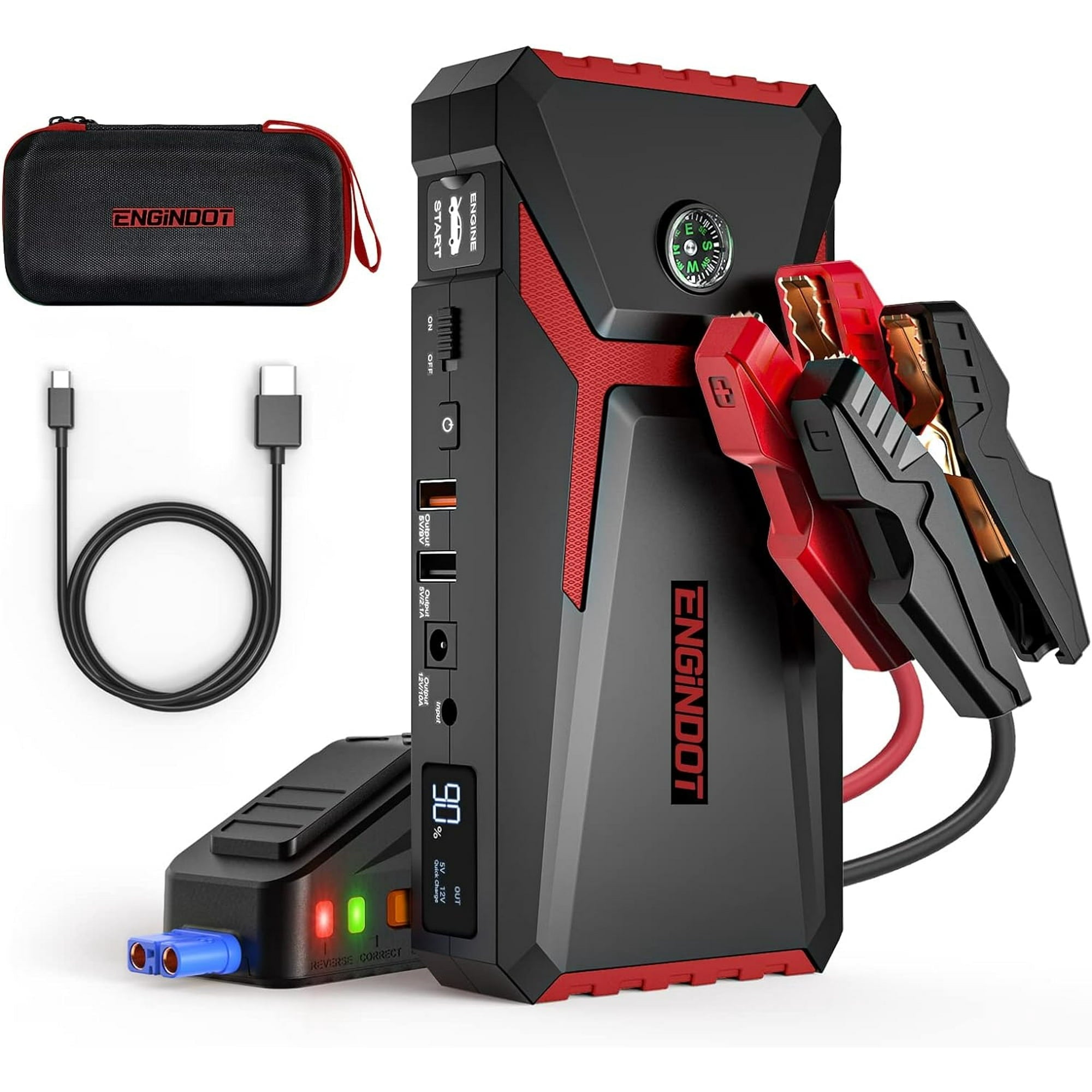 Jump Starter for Up to 7.0L Gas or 5.5L Diesel Engine, 800A Peak 18000mAh 12V Auto Battery Booster with LCD Screen, Portable Power Bank with USB Quick Charge, Red