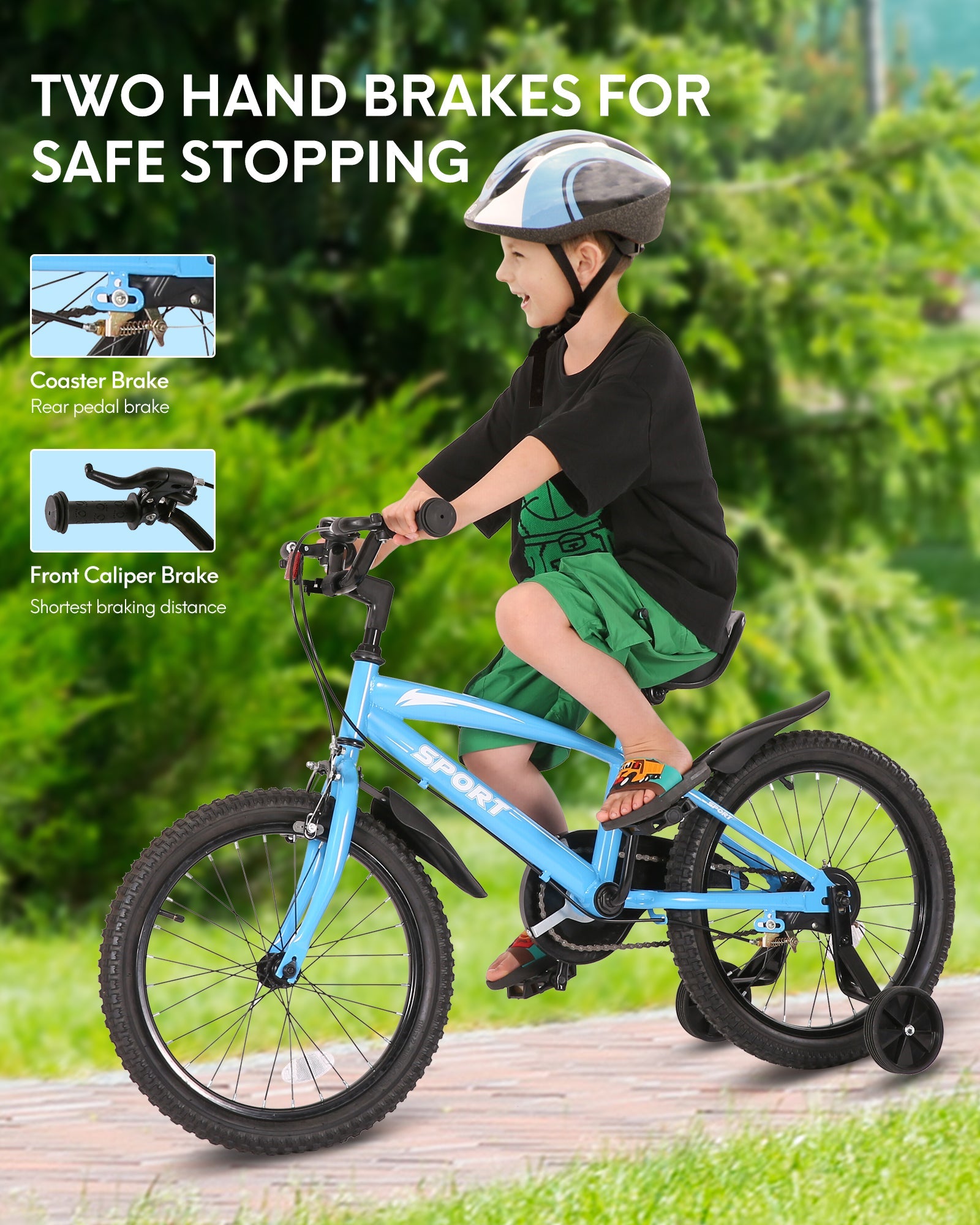 Kids Bike 14 Inches Kids' Bicycles with Removable Training Wheels Double Brake System Sturdy Frame Lightweight Bike Adjustable Seat Bicycle Pump Reflector for Age 3-6 Years Old