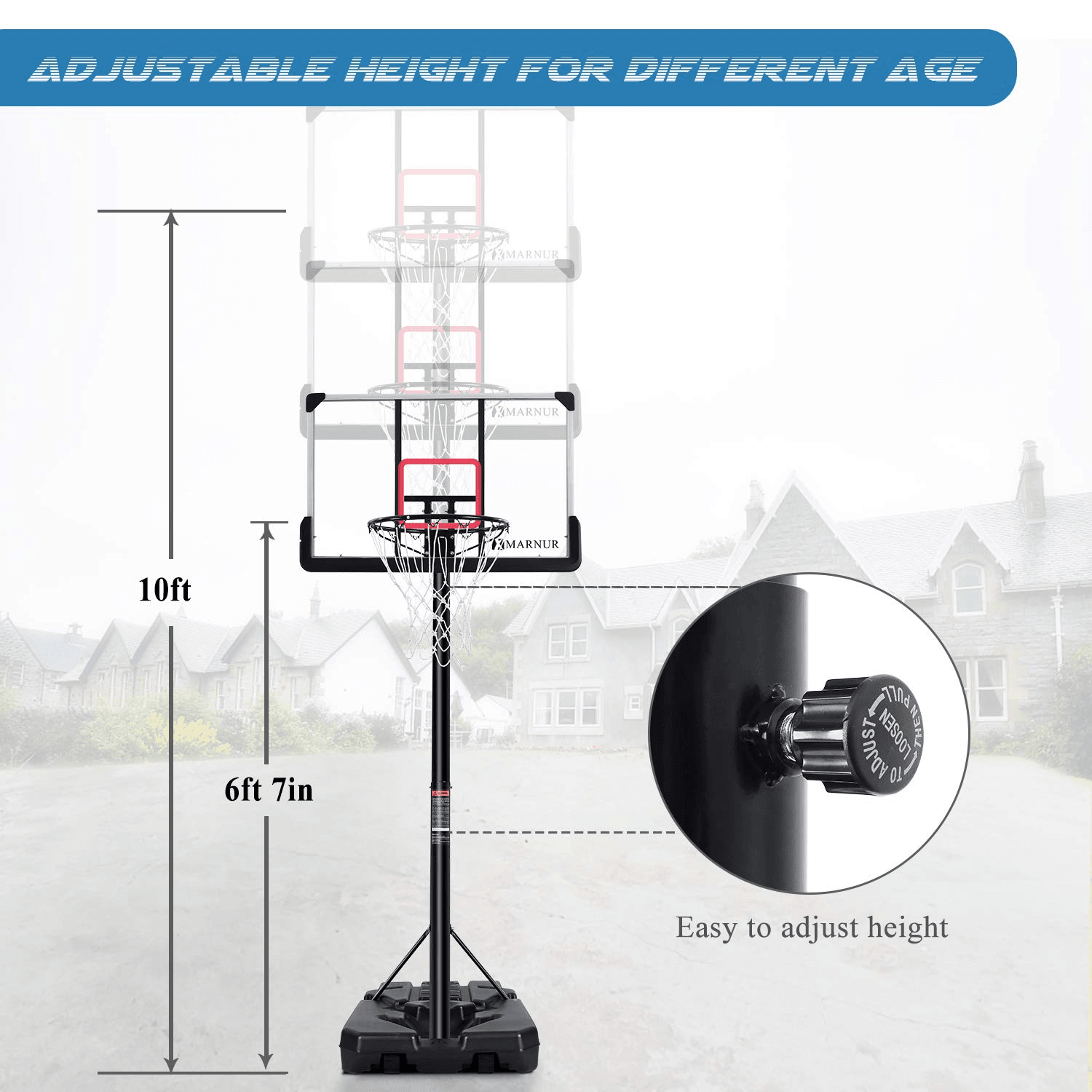 Basketball Hoop Basketball System Portable Basketball Goal Basketball Equipment with Adjustable Height with Big Backboard & Wheels and Large Base for Youth and Adults Family Indoor Outdoor