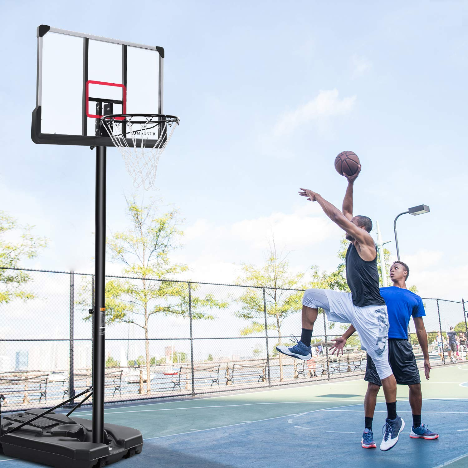 Basketball Hoop Basketball System Portable Basketball Goal Basketball Equipment with Adjustable Height with Big Backboard & Wheels and Large Base for Youth and Adults Family Indoor Outdoor