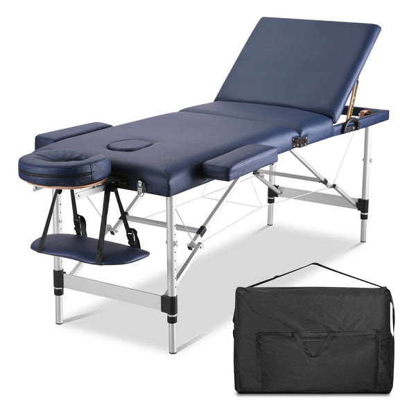 Massage Table Portable Massage Bed Lash Bed Spa Bed Salon Bed Professional Foldable Adjustable 24-32 In - 3 Sections, Face Cradle Bed Home Use Blue - NAIPO