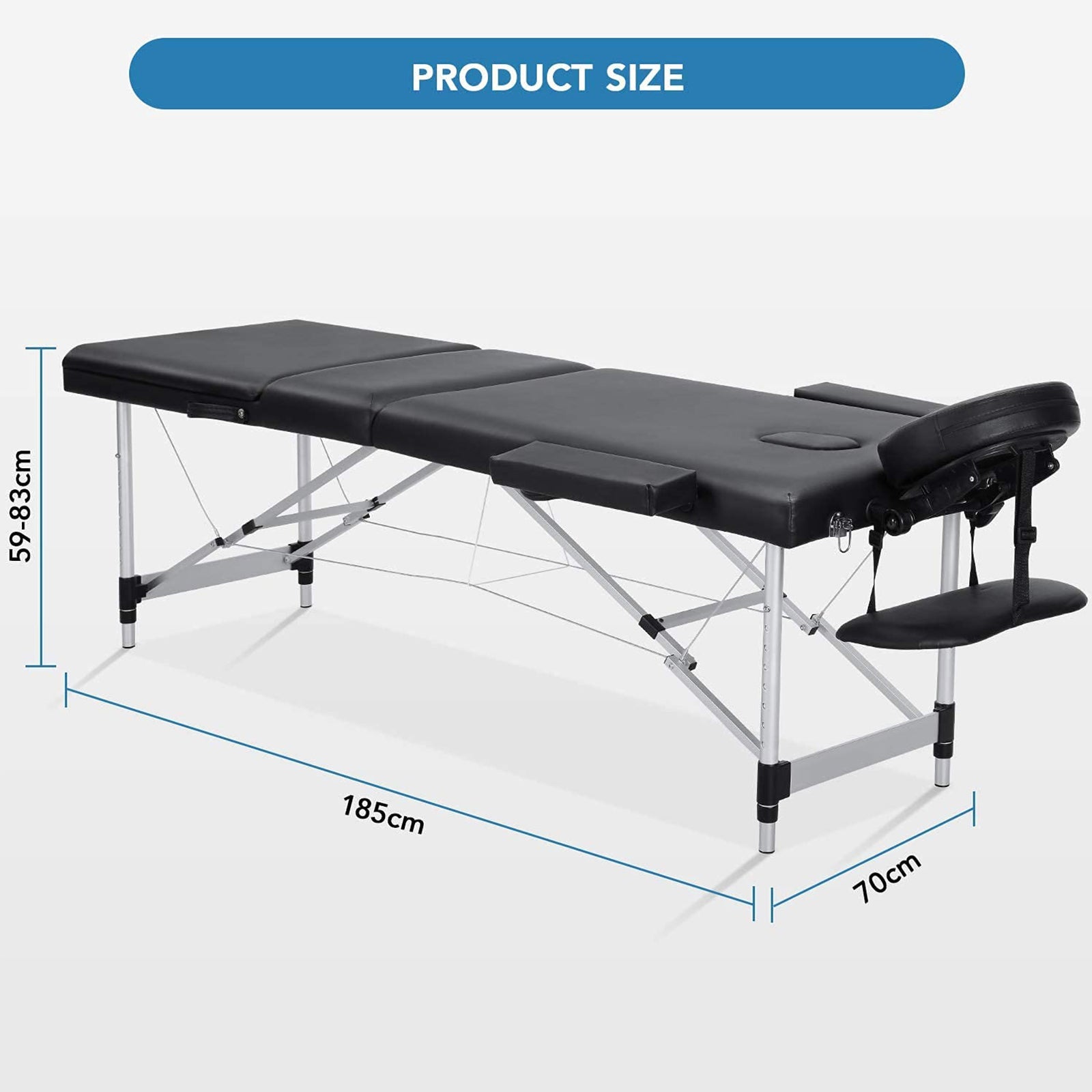 Massage Table Spa Bed Portable 3 Sections Aluminium Legs with Face Hole Carrying Bag