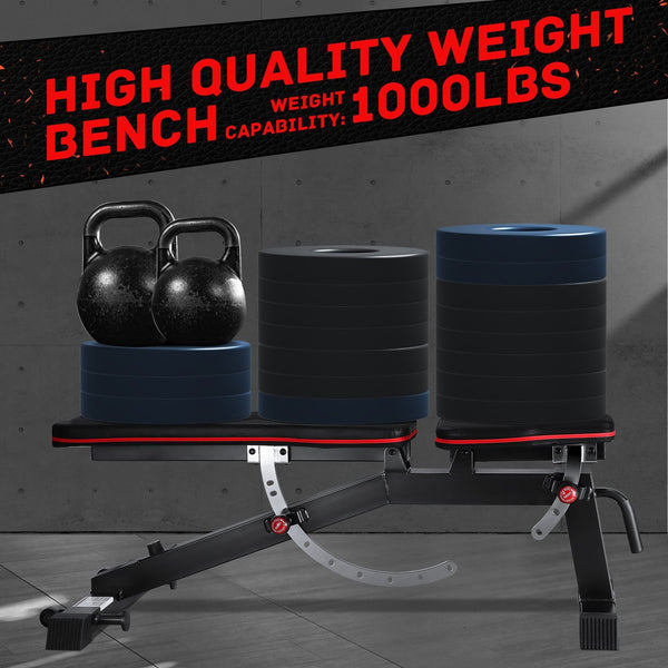 Adjustable Weight Bench With 1000lbs Load Capacity 9+3 Levels Adjustable For Strength Training Resistance