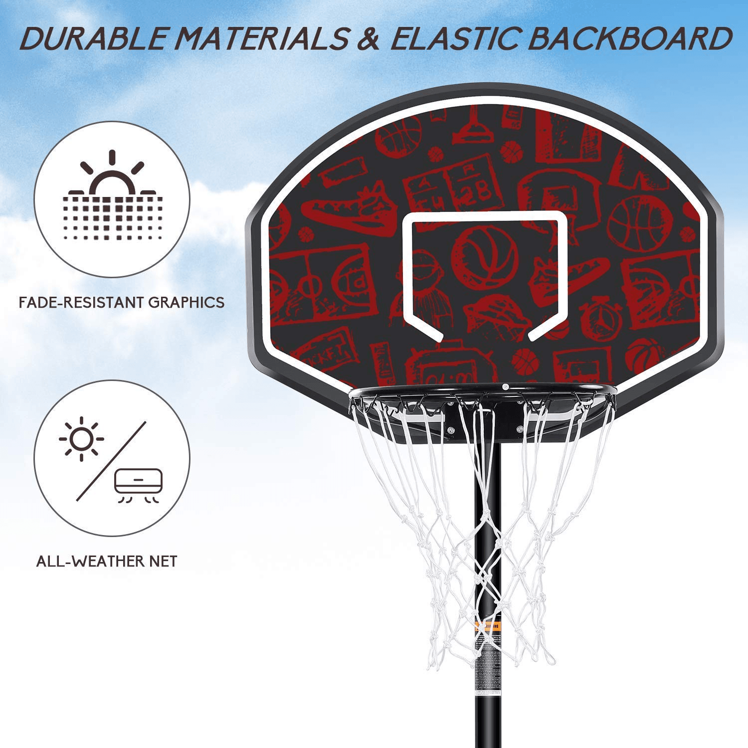 Basketball Hoop & Goal Portable Basketball System Stand Height Adjustable 5.5ft -7.5ft with 32 in Backboard & Wheels for Youth Kids Outdoor Indoor Basketball Goal Game Play