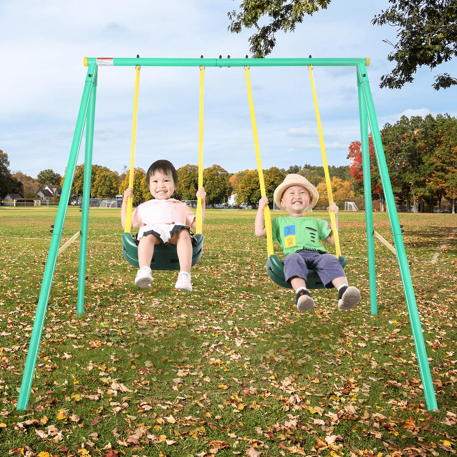 MaxKare Metal Swing Set Outdoor 2 Seats for 1-12 Year Old Kids Toddlers , Heavy Duty Swing Sets for Backyard Playground, Max Weight 200 LBS