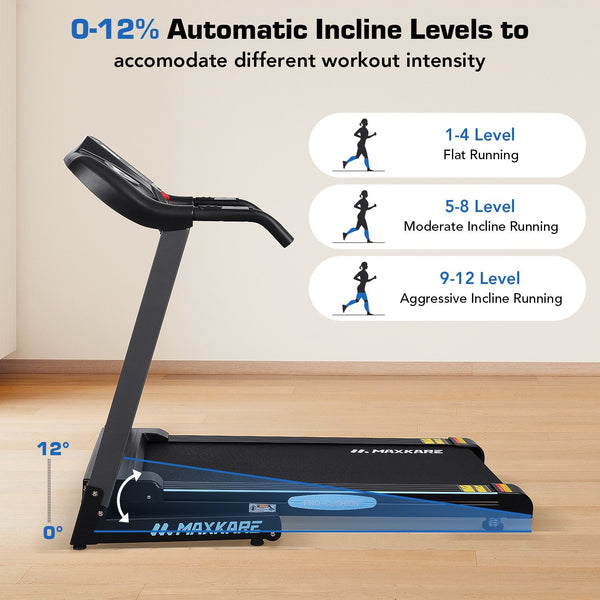 Treadmill with 12% Auto Incline Folding Treadmill Running Machine 2.5 HP Power 8.5 MPH Speed with 15 Preset LCD Display for Home Use