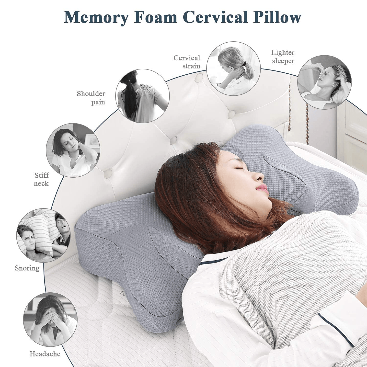 Memory Foam Pillow Cervical Pillow-Orthopedic Pillow Ergonomic Design for Neck Shoulder Pain Relief Suitable for All Sleepers Beck Side Stomach Sleepers--Wholesale--US