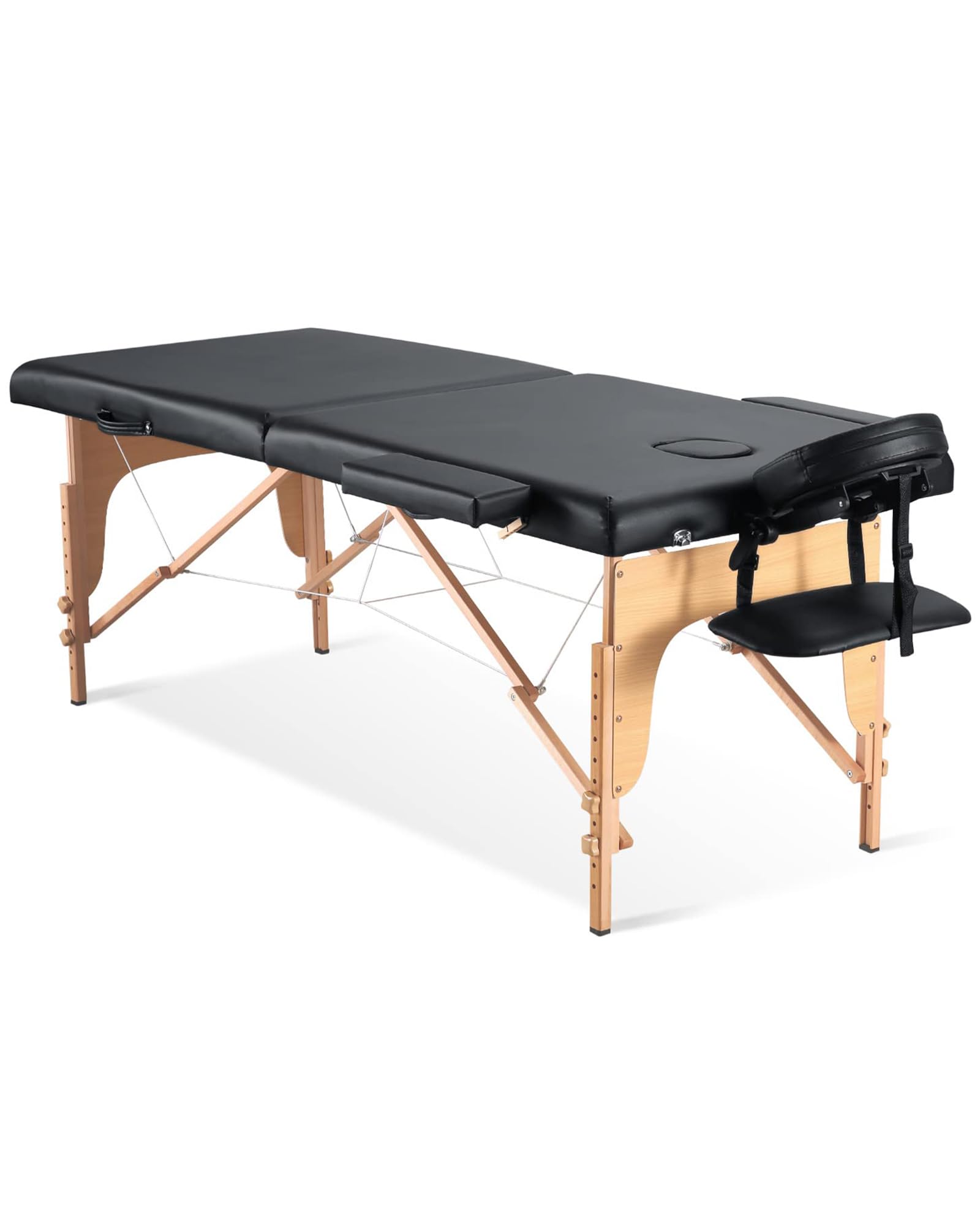 Naipo Massage Table Professional Portable Massage Bed Lash Bed Spa Bed Tatto Table Adjustable Height 2 Wood 496LB Black for Massage