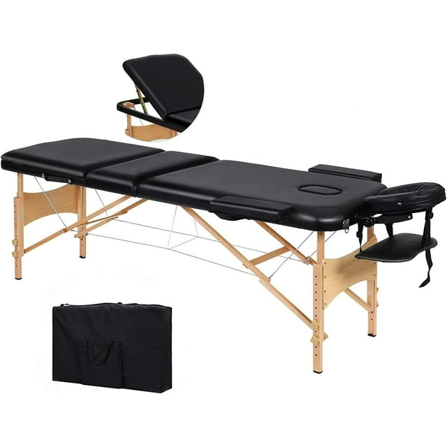 Naipo Portable Massage Table Professional Adjustable Folding Bed with 3 Sections Wooden Frame Ergonomic Headrest and Carrying Bag for Therapy Tattoo Salon Spa Facial Treatment