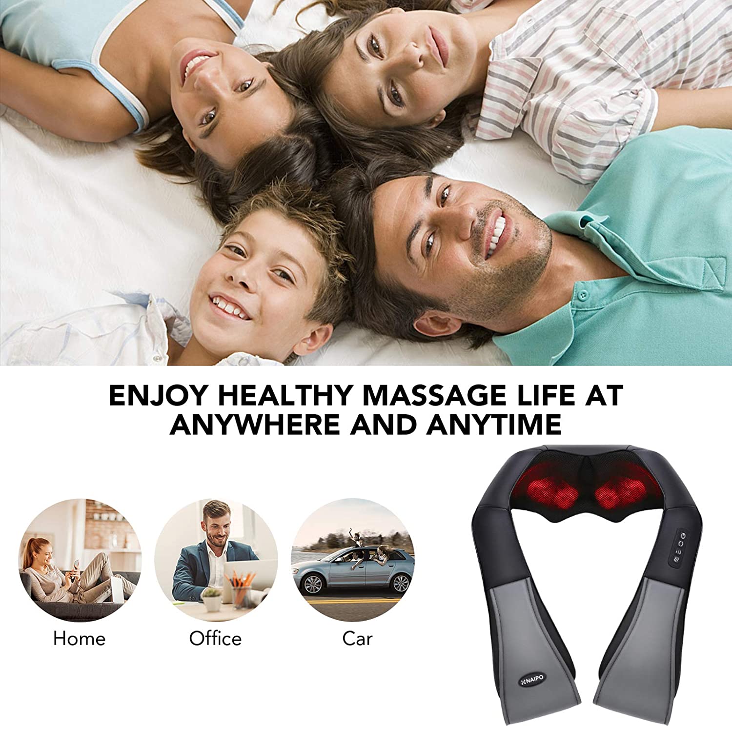 Naipo Shiatsu Back And Neck Massager With Heat 3d Deep Kneading Massag Naipo