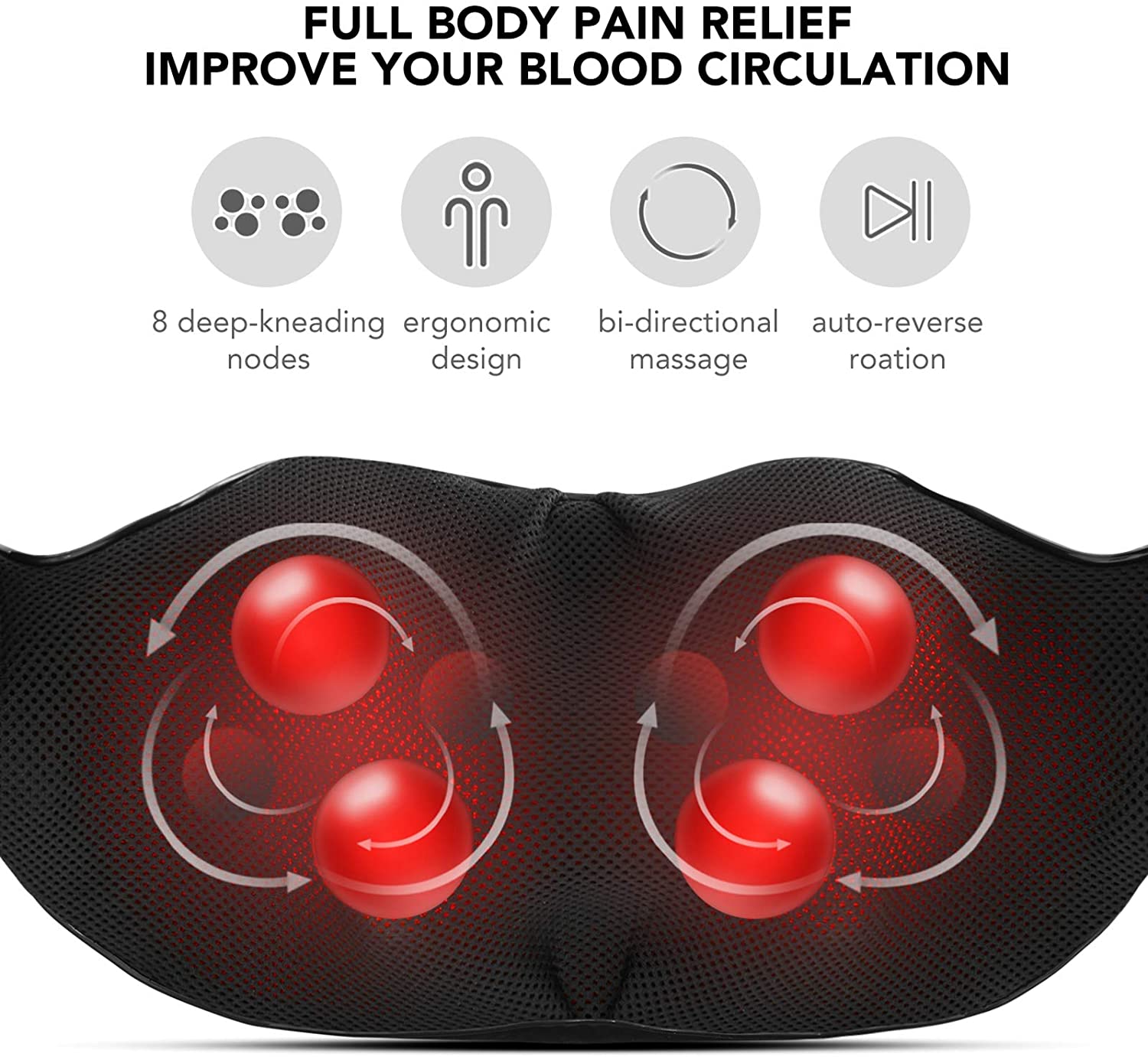 Naipo Shiatsu Back and Neck Massager with Heat 3D Deep Kneading Massage for Back, Shoulders, Foot, and Legs (Gray)--Wholesale--US