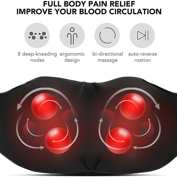 Naipo Shiatsu Back and Neck Massager with Heat 3D Deep Kneading Massage for Back, Shoulders, Foot, and Legs (Gray)--Wholesale--US