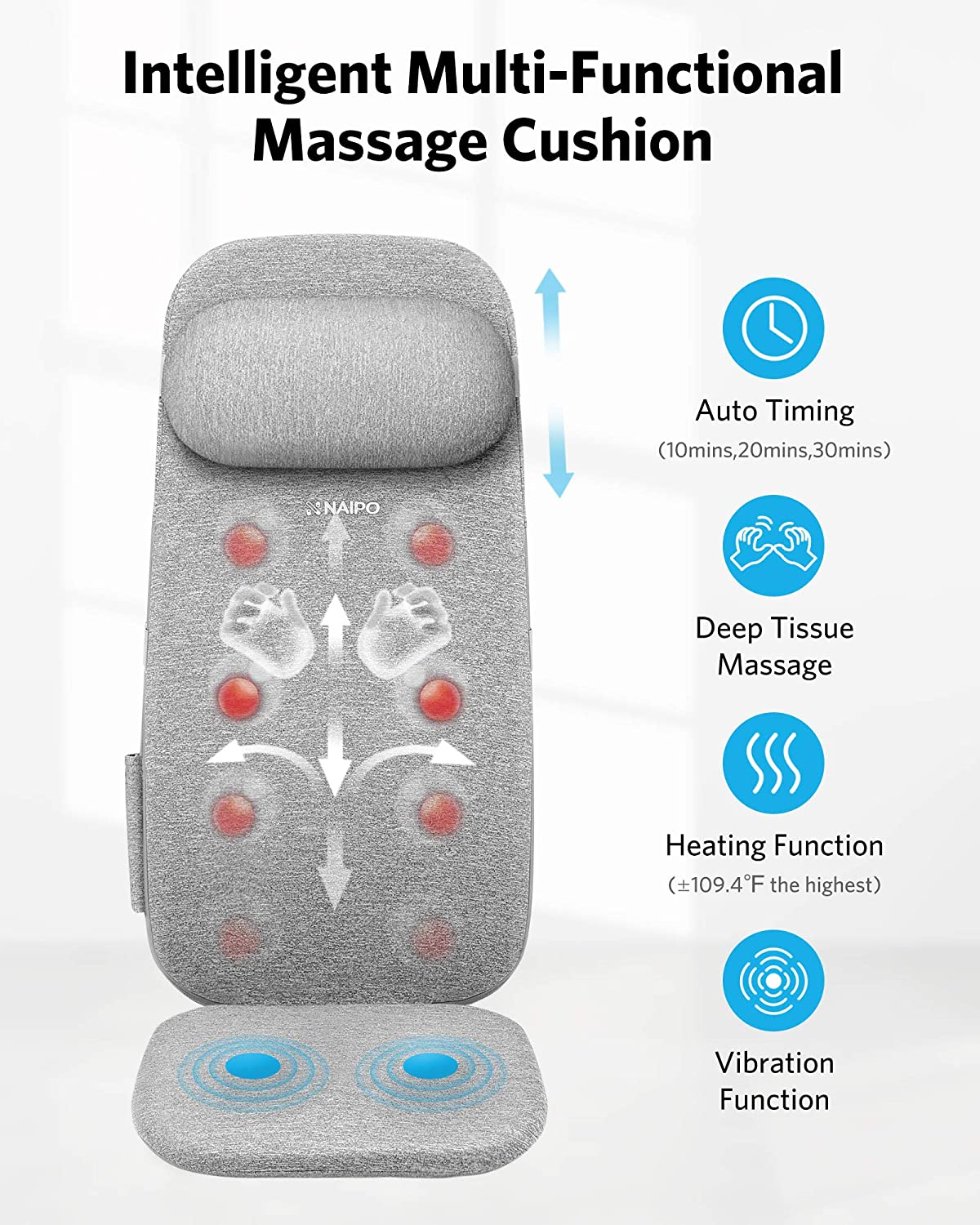 Naipo Shiatsu Massage Cushion with Heat and Vibration Massage Chair P NAIPO