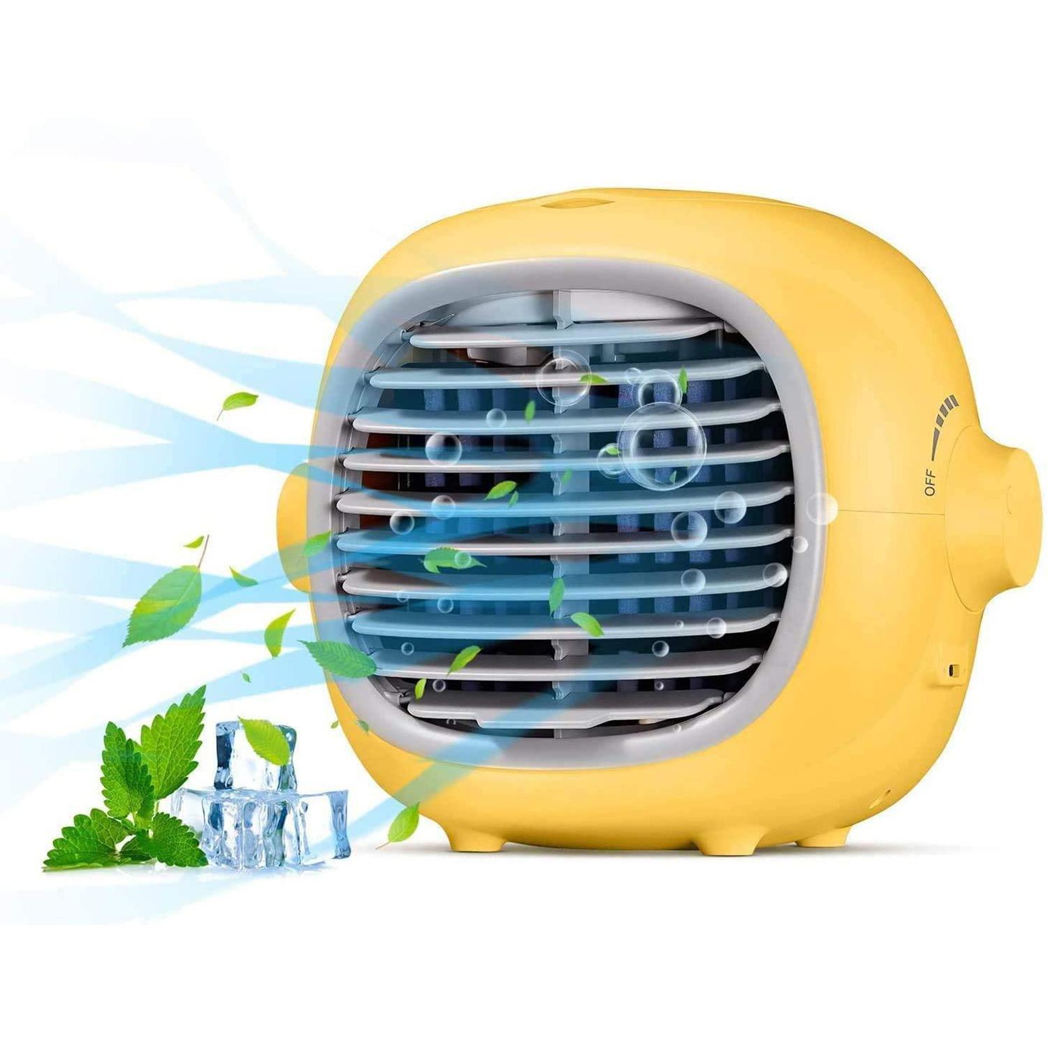 Portable Air Conditioner Fan Evaporative Portable Cooler Fan Space Cooler Fan Quiet Desk Fan with USB Recharged(Yellow)