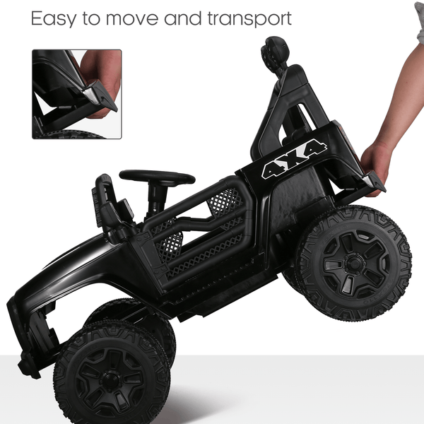 Naipo Kids Ride On Truck, 12V Kids Electric Truck, w/Spring Suspension, Parent Remote Control, 3 Speeds, Safety Belt, MP3 Player, USB & AUX Port, LED Lights, Black Kid-Car