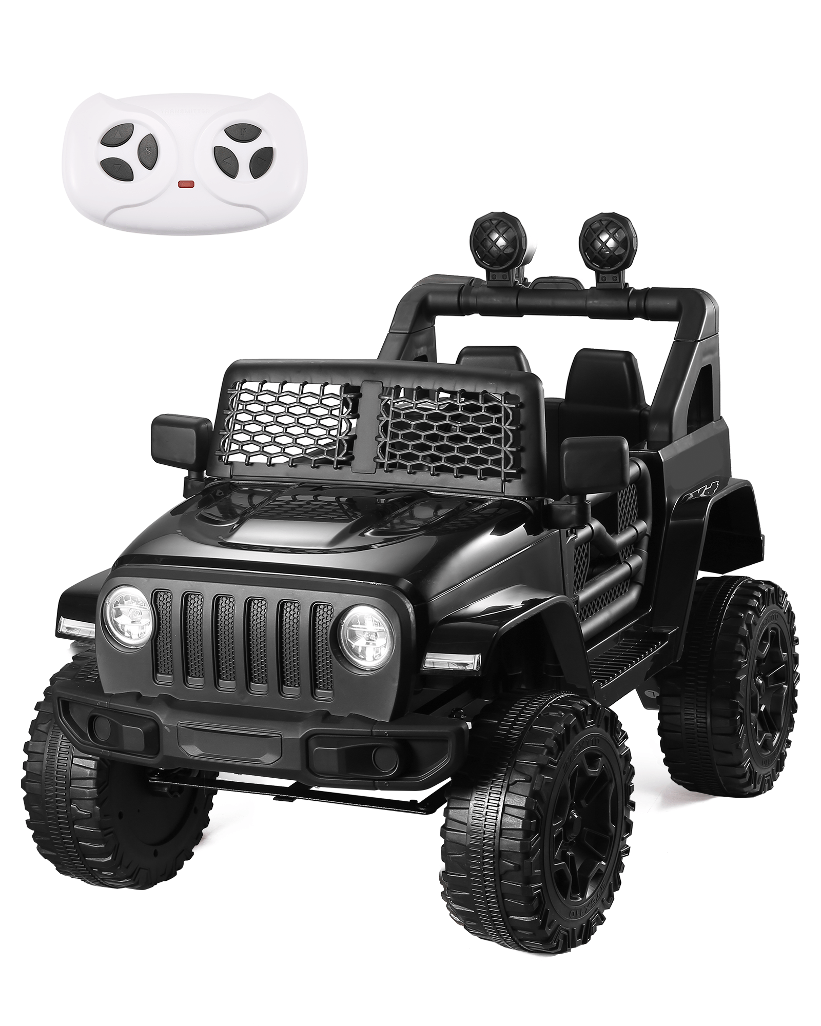 Naipo Kids Ride On Truck, 12V Kids Electric Truck, w/Spring Suspension, Parent Remote Control, 3 Speeds, Safety Belt, MP3 Player, USB & AUX Port, LED Lights, Black Kid-Car