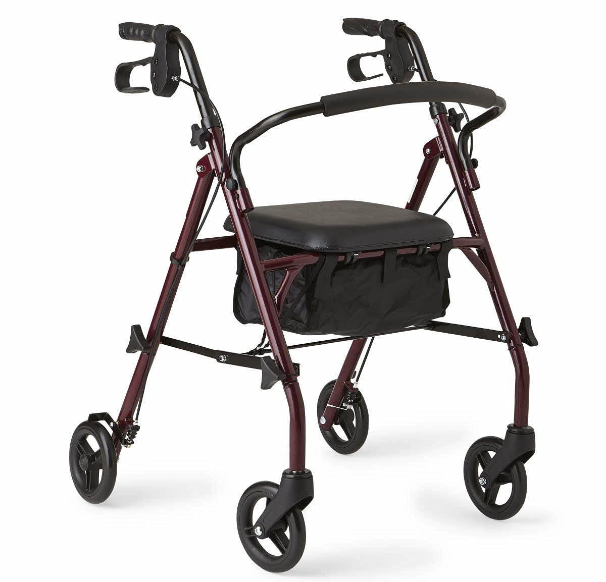 Rollator Walker with Seat, Steel Rolling Walker with 6-inch Wheels Supports up to 350 lbs