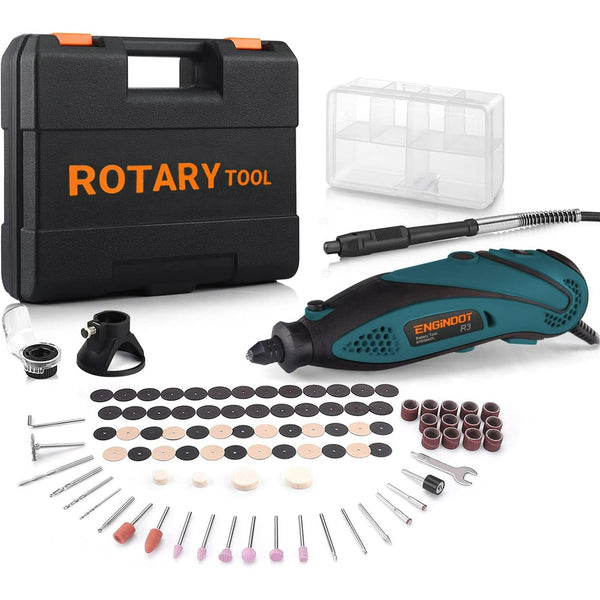 Rotary Tool Kit with Keyless Chuck Flex Shaft, 6 Variable Speed 10000-32000 RPM 3 Attachments Carrying Case for Cutting, Engraving, Drilling